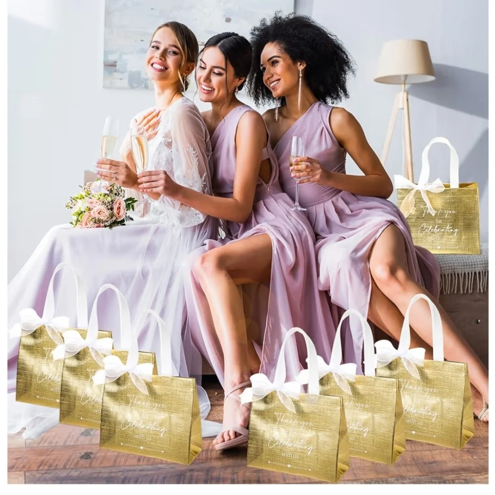 Elegant Gold Thank You For Celebrating With Us Gift Bags & Ribbon 25 Count